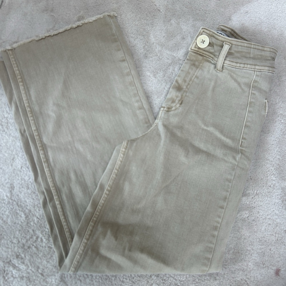 OAT NEW YORK Women's Wide Leg Sailor Jeans Size 24 Beige Flare Raw Hem EUC